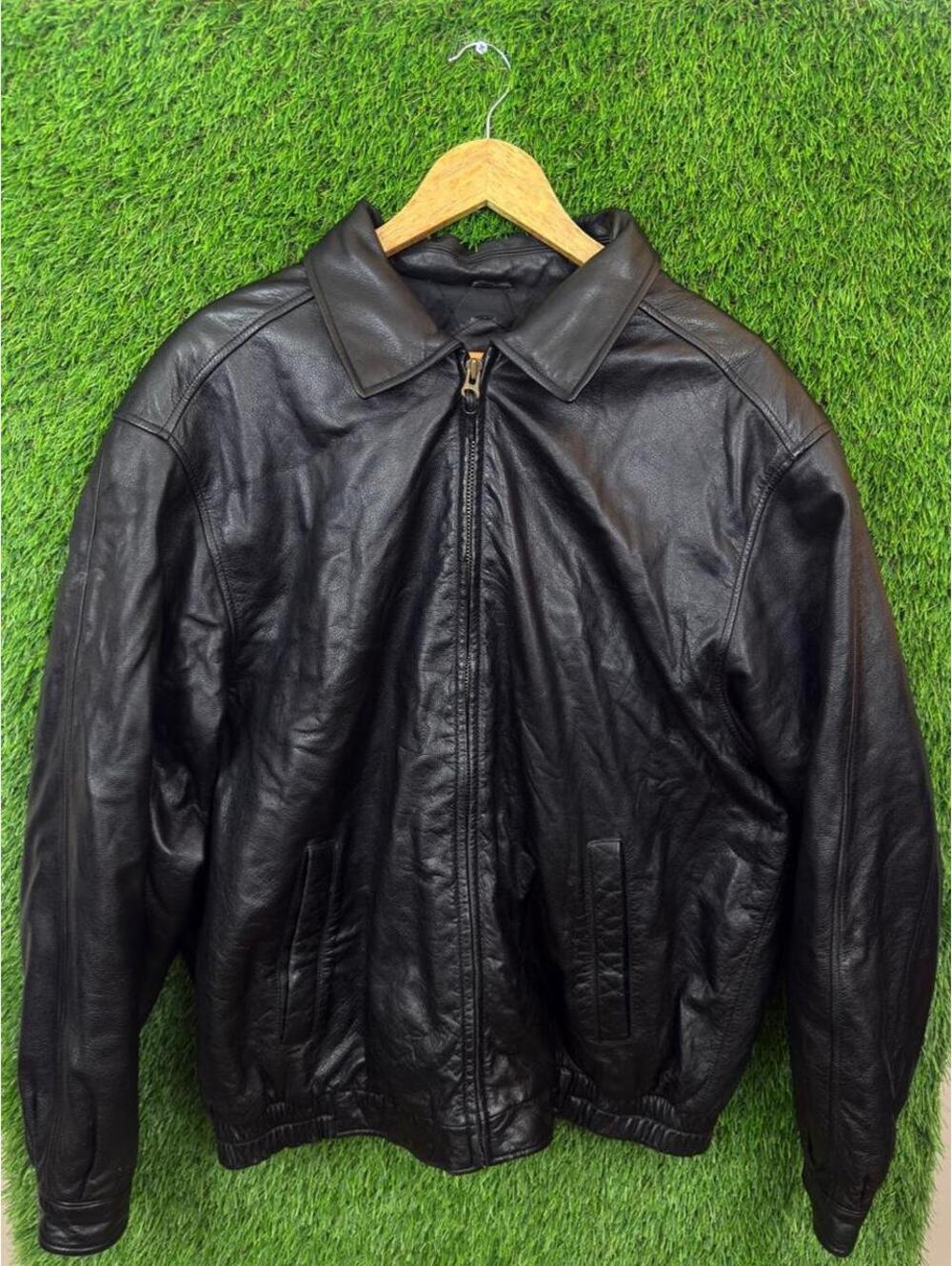 Croft & Barrow Genuine Leather Jacket Black Zip Up Bomber Coat LT